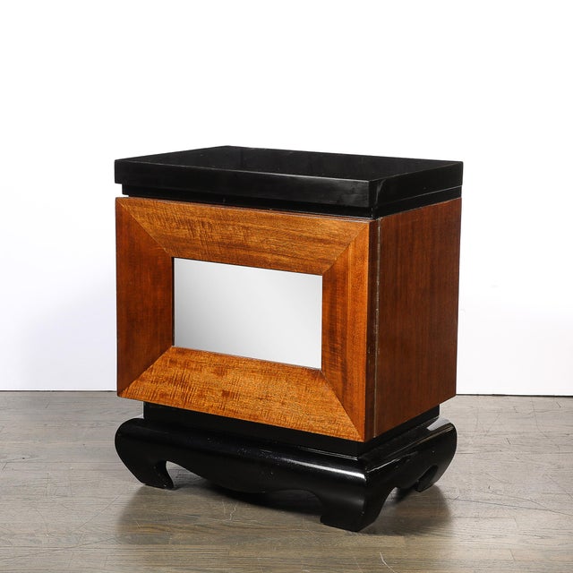 Mid-Century Modern Mid-Century Modernist Shadowbox Mirrored Front Walnut & Black Lacquer End Table For Sale - Image 3 of 15