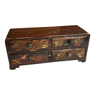 Vintage Wooden Miniature Asian Style Jewelry Box For Sale