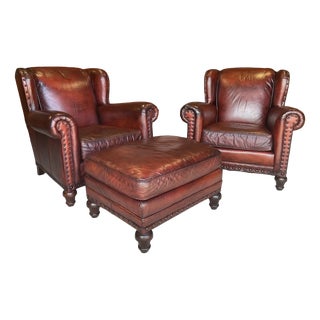 Wesley Hall Chairs with Ottoman, Set of 3 For Sale