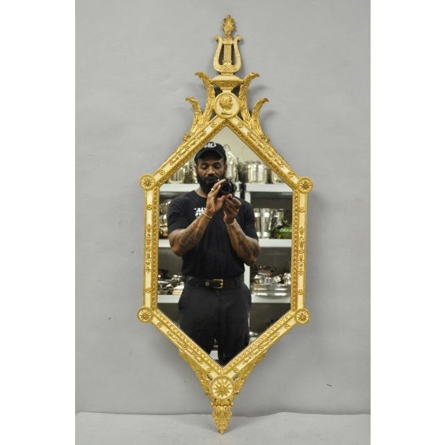 Vintage Italian Neoclassical Style Cream & Gold Gilt Carved Wood Wall Mirror For Sale - Image 16 of 16