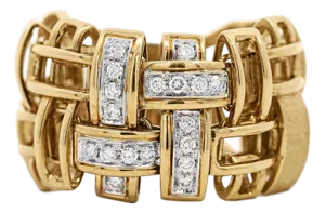 18k Gold Garavelli Signed Men's Italian Diamond Cage Link Ring, Size 8.75