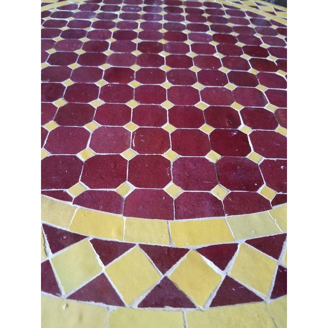 2010s 24" Burgundy / Yellow Moroccan Mosaic Table - Cr4 For Sale - Image 5 of 7