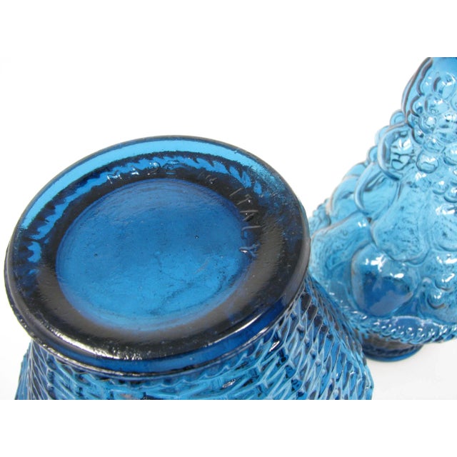 Vintage Italian Empoli Turquoise Glass Fruit Basket Topiary Shaped Bottle Made in Italy For Sale - Image 11 of 11