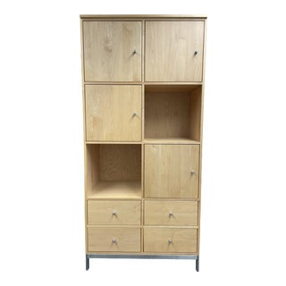 Room & Board Linear Stainless Steel + Maple Custom Wall Cabinet For Sale