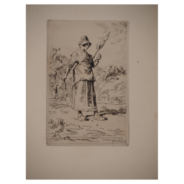 Jean-François Millet, The Peasant Woman, Original Engraving For Sale