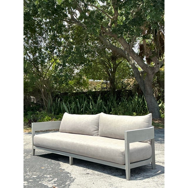 Vintage “Balmain” Outdoor Teak Sofa After RH For Sale - Image 9 of 11