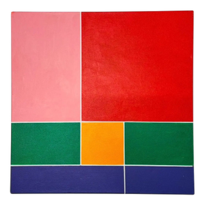 Vintage Square Hard Edge Abstract Op Art Geometric Painting in the Manner of Mondrian, by George Palethorpe