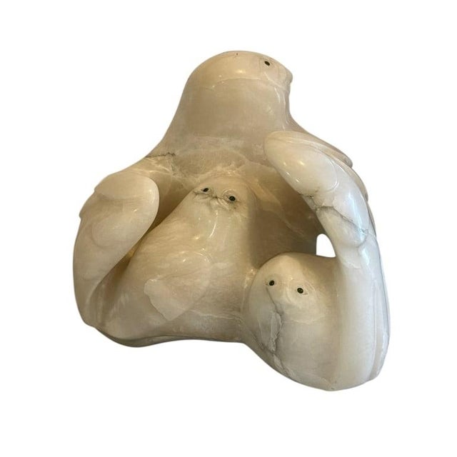 LARGE CARVED MARBLE SNOWY OWL & OWLETS SCULPTURE 22" Impressive large-scale hand-carved marble sculpture depicting a...
