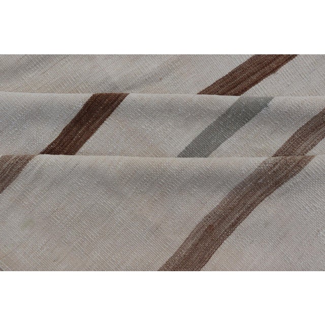 Large Turkish Vintage Flat-Weave in Light Brown and Cream With Stripe Design For Sale - Image 13 of 13