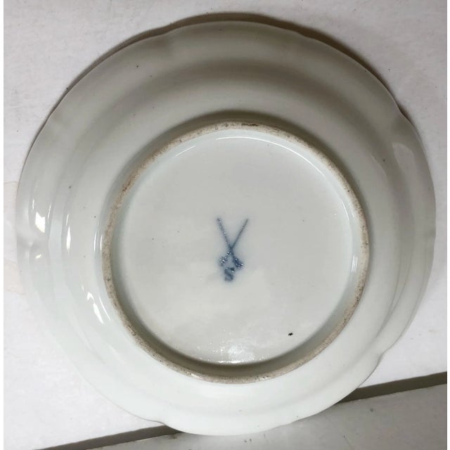 Charming Meissen catchall with pastoral scene with two lovers surrounded by beautiful assortment of Meissen floral designs...