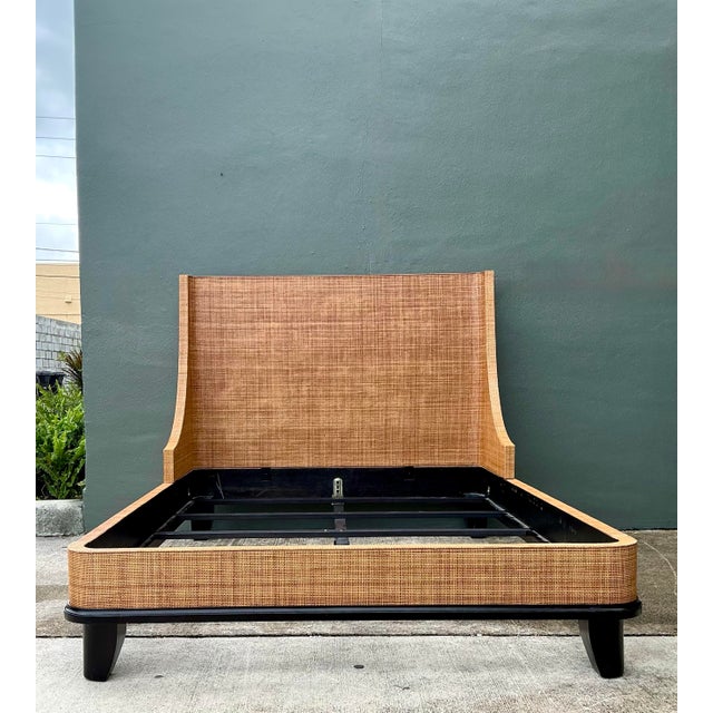 Vintage Wrapped Grasscloth Queen Bed For Sale - Image 12 of 12