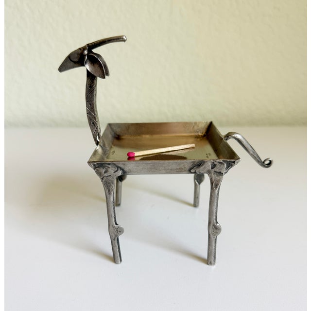 Silver Vintage Folk Art Metal Gazelle Dish Catchall For Sale - Image 8 of 8