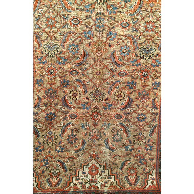 Antique Persian Serab Camel Hair Gallery Rug, Hand-Knotted Wool, Geometric Pattern, Red & Green, 5x11 For Sale - Image 4 of 7