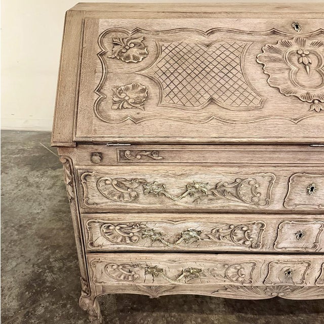 Sand 18th Century French Régence Period Carved Oak Secretary Desk For Sale - Image 8 of 18