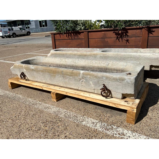 19th Century French Limestone Trough Basin With Iron Horse Tie Rings, Burgundy For Sale - Image 12 of 12