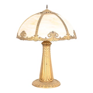 Antique Art Nouveau Slag Glass Table Lamp in the Manner of Handel, Circa 1920s For Sale