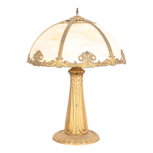 Antique Art Nouveau Slag Glass Table Lamp in the Manner of Handel, Circa 1920s