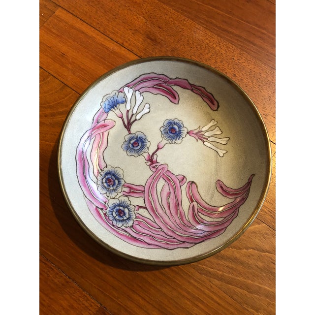 Japanese Vintage Japanese Ware Hand Painted Porcelain and Brass Bowl For Sale - Image 3 of 7