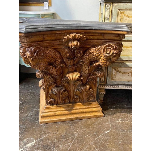 Wood 19th Century Austrian Carved Pine Neo Classical Console With Slate Top For Sale - Image 7 of 8