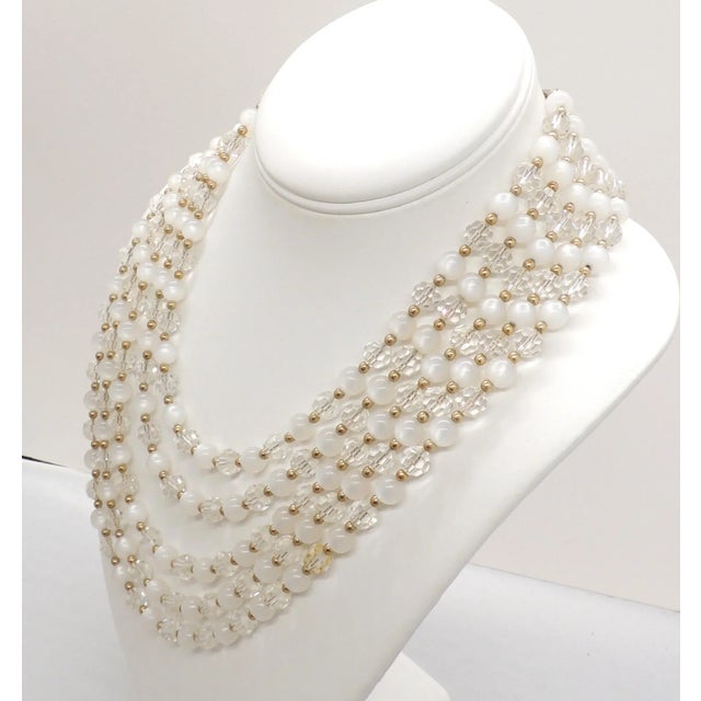 1950s Vintage 1950s Signed Napier 5-Strand Faux-Moonstone & Glass Beaded Necklace For Sale - Image 5 of 7