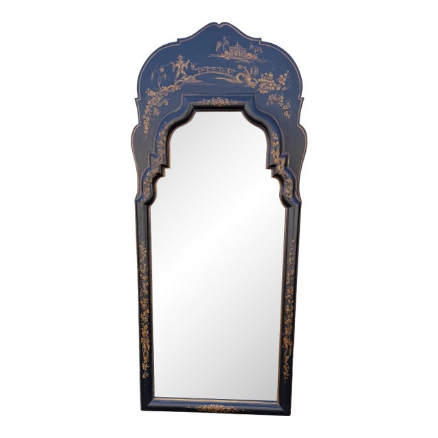 Vintage Drexel Black Chinoiserie Mirror For Sale