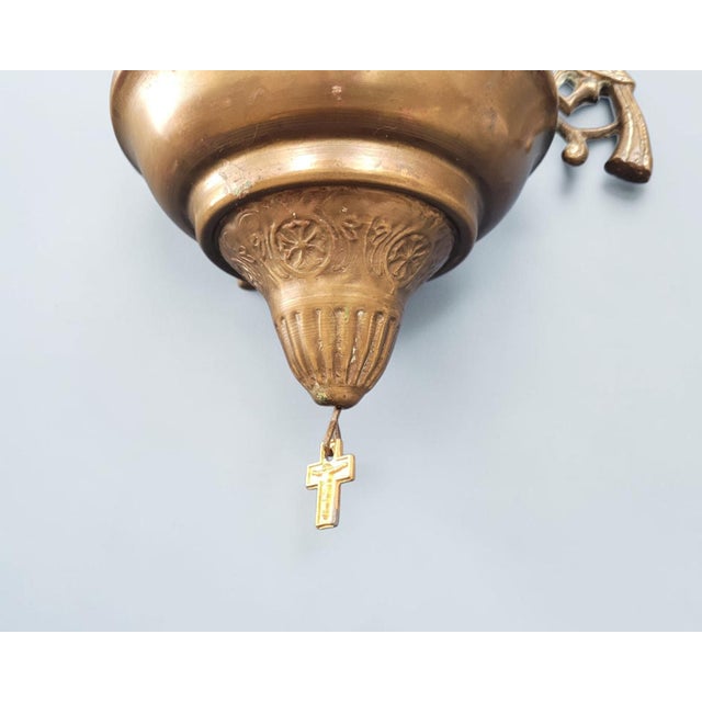 Copper Antique Greek Orthodox Byzantine Brass Sanctuary Vigil Oil Lamp, 1920 For Sale - Image 8 of 12
