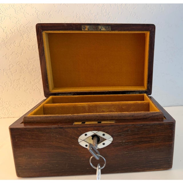 18th Century Antique Rosewood Jewelry Box With Lock and Key For Sale - Image 5 of 17