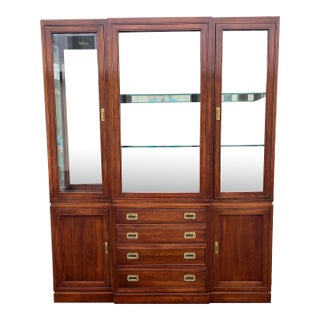 1980s Ethan Allen Canova Campaign Cherry Illuminated China Display Cabinet Buffet For Sale