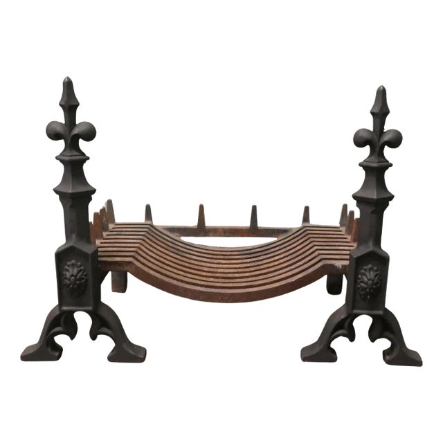 Large Hand-Forged Iron Andirons, 19th Century For Sale