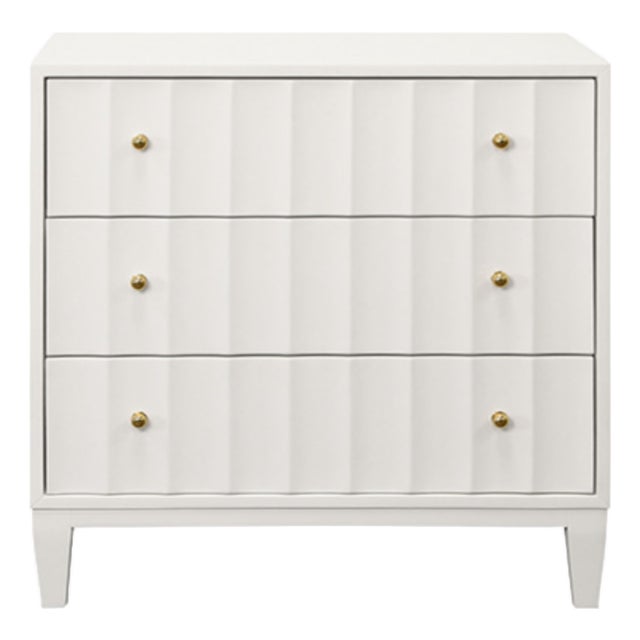 Matthew Izzo Home Carmack Fluted Matte White Lacquer Three Drawer Side Table For Sale