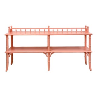 Vintage Console Table Thomasville Allegro Style Pink Faux Bamboo Hollywood Regency For Sale