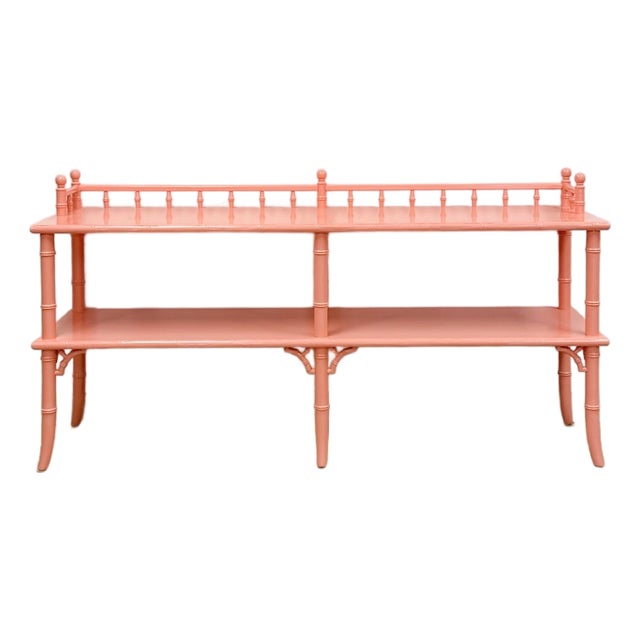 Vintage Console Table Thomasville Allegro Style Pink Faux Bamboo Hollywood Regency For Sale