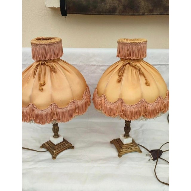 Louis XVI Style Table Lamps in Brass with Fringed Shades, 1970s, Set of 2 For Sale - Image 12 of 12