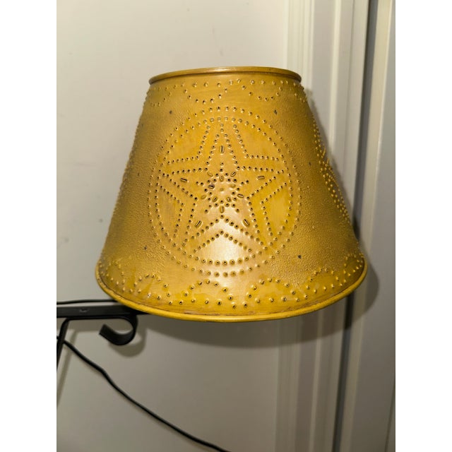 Mid 20th Century Colonial Style Iron Floor Lamp With Mustard Punch Tin Shade For Sale In Philadelphia - Image 6 of 10