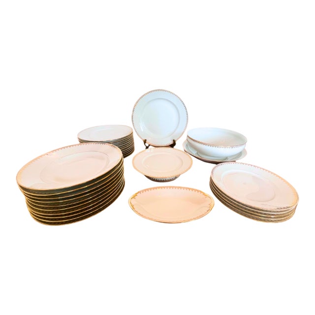 1920s Circa 1925 Antique French Limoges Porcelain Dinner Set for 10- 32 Pieces For Sale