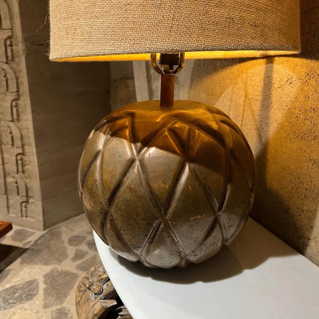 1970s Fat Table Lamp Textured Diamond Copper For Sale In San Diego - Image 6 of 13