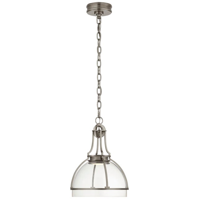 Gracie Medium Dome Pendant in Antique Nickel with Clear Glass Designer: Chapman & Myers Canopy: 5.25" Round Mounting:...