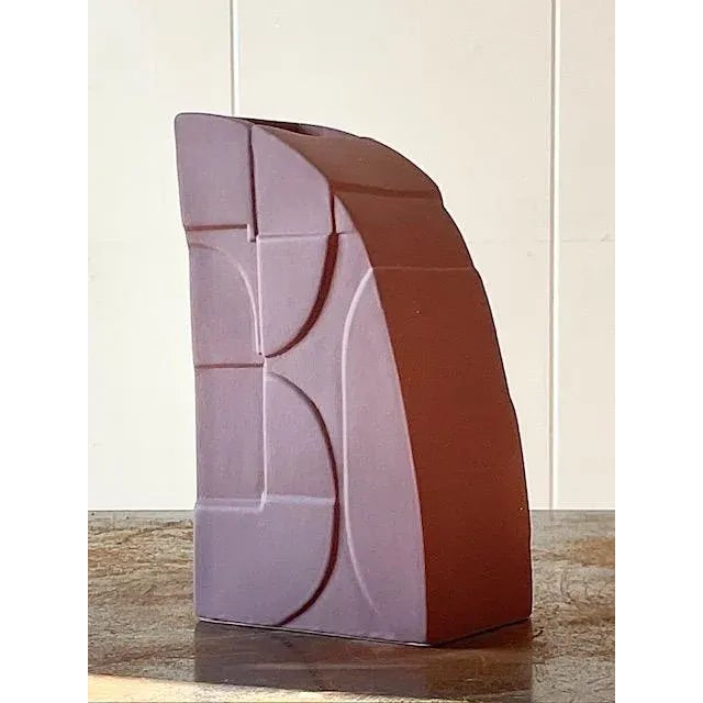 Vintage Boho Signed Geometric Slab Built Studio Pottery Vase For Sale - Image 4 of 9