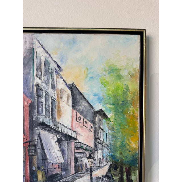 Wood 1980’s “Parisian Street Scene” Oil on Canvas Painting by Beverly For Sale - Image 7 of 12