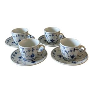 Set of 5 Vintage Blue and White Coffee Cups and Saucers by Bing & Grondahl