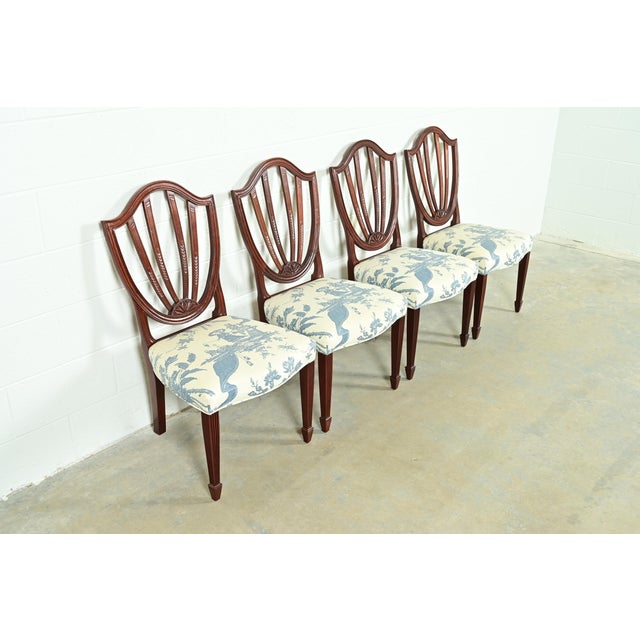 Baker Furniture Company Baker Furniture Historic Charleston Federal Carved Mahogany Shield Back Dining Chairs, Set of Four For Sale - Image 4 of 13