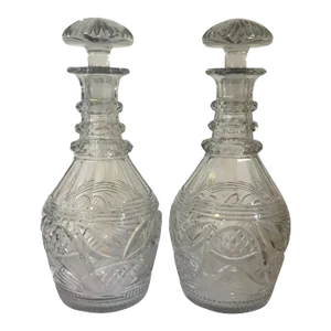 Antique 19th Century English George III Regency Anglo Irish Glass Crystal Wine Decanters - A Pair