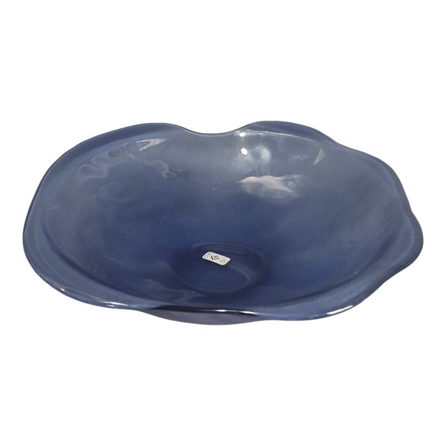 Late 20th Century Italian Art Glass Cadet Blue Frosted "Cive" Platter Original Label For Sale