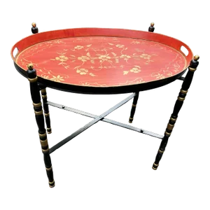 Mid 20th Century Vintage Italian Hand Painted Tray Top Accent Table on Stand