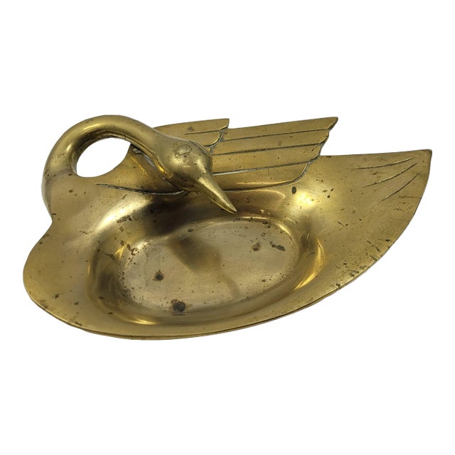 1970s Vintage Brass Swan Bust Head Tray Table Top Decor Key Holder ...