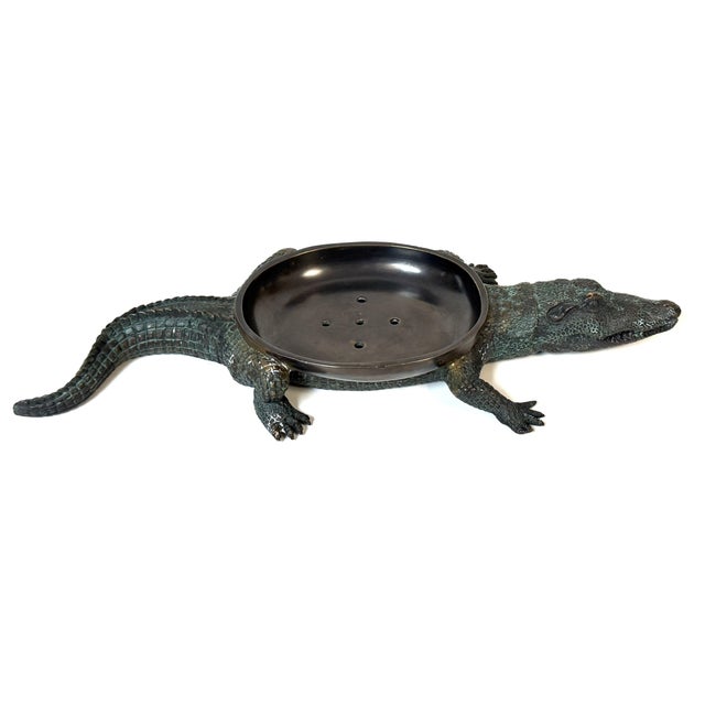 Large Cast & Patinated Bronze Alligator Soap Dish/ Vide-Poche For Sale - Image 12 of 15