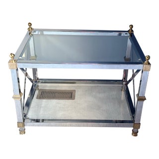 Neoclassical Chrome, Brass & Glass Low Table For Sale