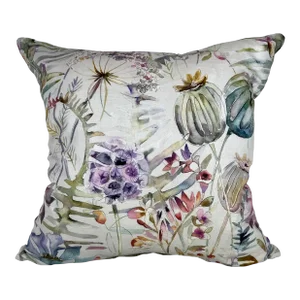 20" Square Decorative Throw Pillow With a Beautiful Muted Water Color Look Floral Pattern in Blues and Pinks - Made in U K