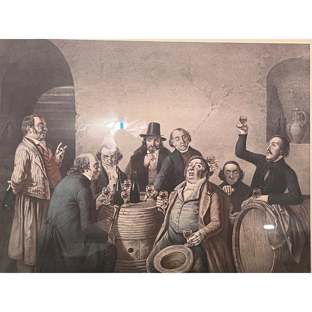 19th C Lithograph Wine Tasting Hasenclever Thielley Lemercier Paris Framed Art For Sale - Image 4 of 6