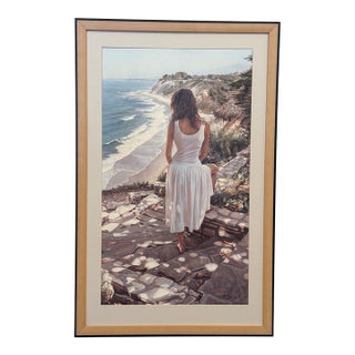 Vintage 1989 Steve Hanks 24" X 39” “Coastline” Watercolor Fine Art Matted Print For Sale